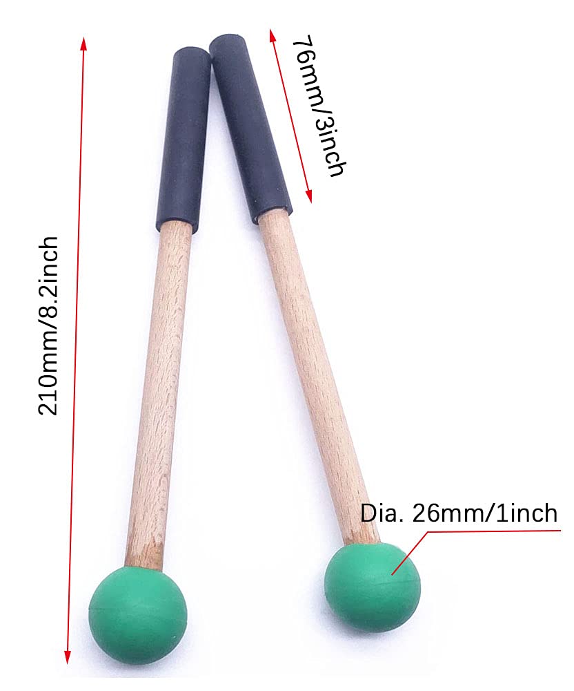 Jiayouy 8 Inch Rubber Head Percussion Mallets Sticks For Tongue Drum, Xylophone,Glockenspiel, Woodblock, Bell Pack Of 2 Green