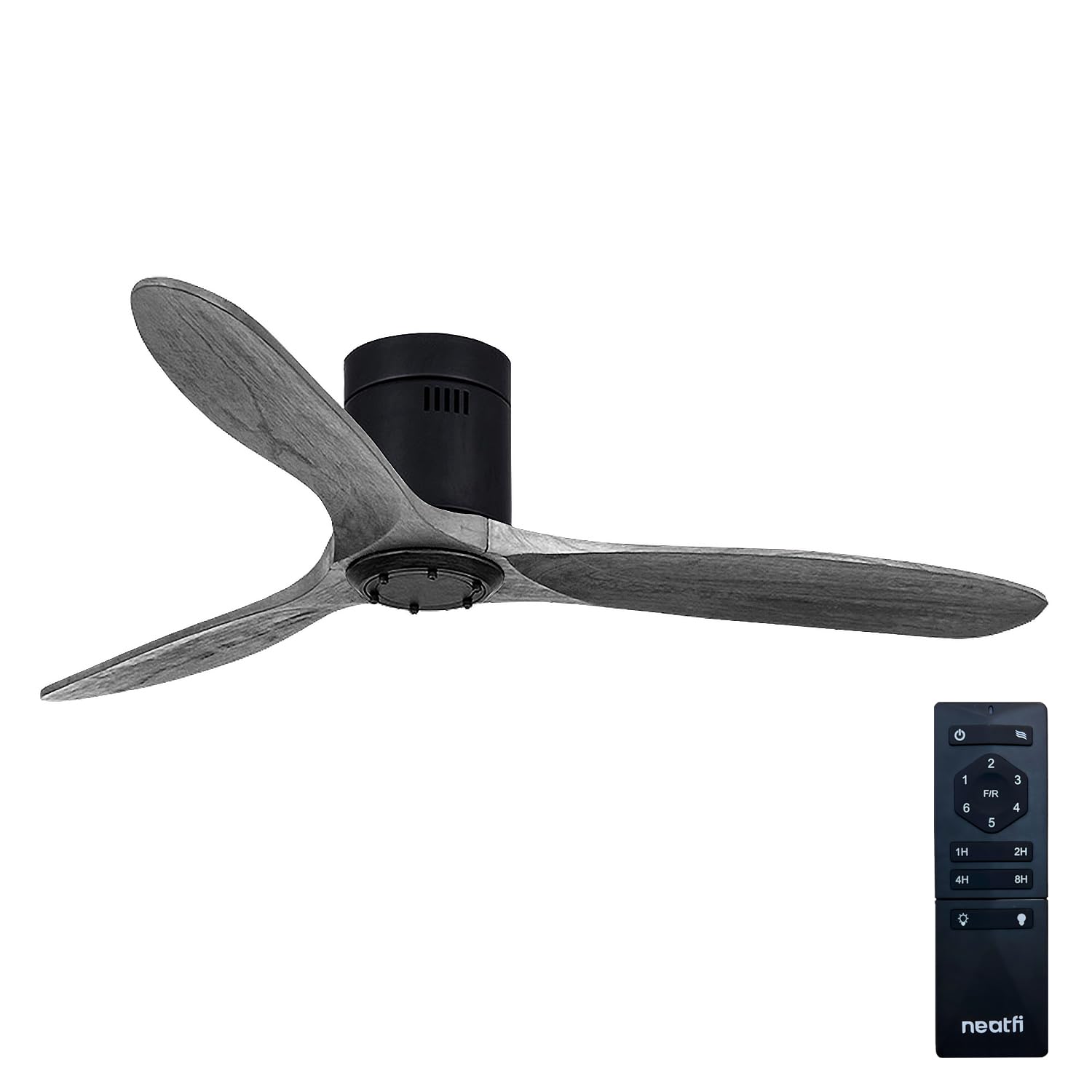 Neatfi Reversible Low Height Ceiling Fan, 6-Speed, DC Motor, 3 Solid Wood Blades, Flush Mount Indoor Ceiling Fan No Light with R