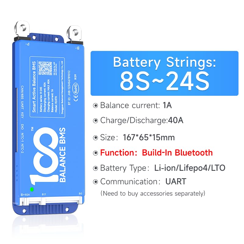 100Balance Bms 40A Active Balance 1A 8S 24S Build In Bluetooth Cell Balancing Smart Pcb Battery Protection Board For Li Ion/Lifp