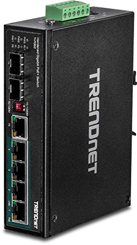 Trendnet 6 Port Hardened Industrial Gigabit Poe+ Din Rail Switch, 4 X Gigabit Poe+ Ports, Shared Gigabit Port (Rj 45/Sfp), Dedic