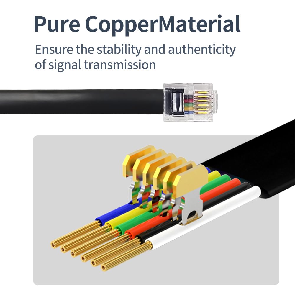 Xanham Rj12 Cable 6 Feet Telephone Line Cord With 6P6C Connector Landline Phone Wire For Both In Wall And Out Wall Using, Black,