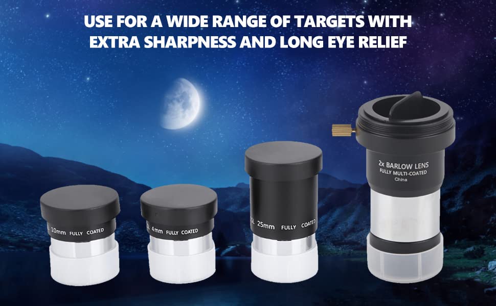 Astronomical Telescope Set Telescope Accessory Kit,Professional 1.25 Inch Plossl Telescope Eyepiece Set 4/10/25Mm + 2X Lens Kit