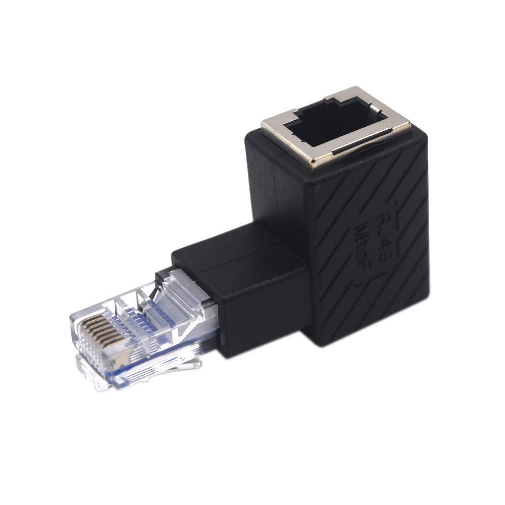 Kework 2 Pack Network Rj45 Extender, 90 Degree Upward Angle Ethernet Lan Rj45 Male To Female Extension Adapter Connector For Cat5 Cat5E (Rj45 Up)