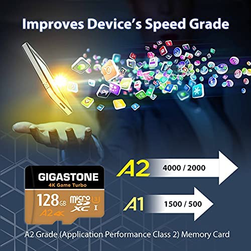 [5 Yrs Free Data Recovery] Gigastone 128GB Micro SD Card, 4K UHD Game Turbo, MicroSDXC Memory Card for Nintendo Switch, Read/Write 100/50 MB/s, DJI, GoPro, Action Camera, A2 V30, UHS I U3, C10