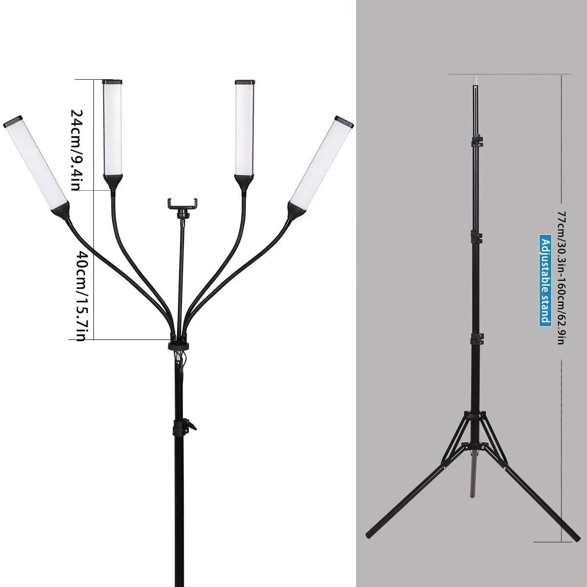 Four Arms Led Light For Photography,2800K 6500K Cir80+ 30W Photography Fill Light For Live Stream Video Recording Eyebrow Tattoo