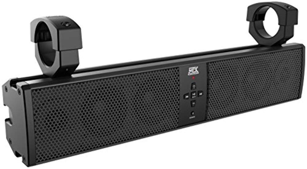 MTX Mud Series Universal Weatherproof 6 Speaker ATV UTV Motorcycle Boat Bluetooth Sound Bar w/ 3.5mm Aux Input and Output, and M