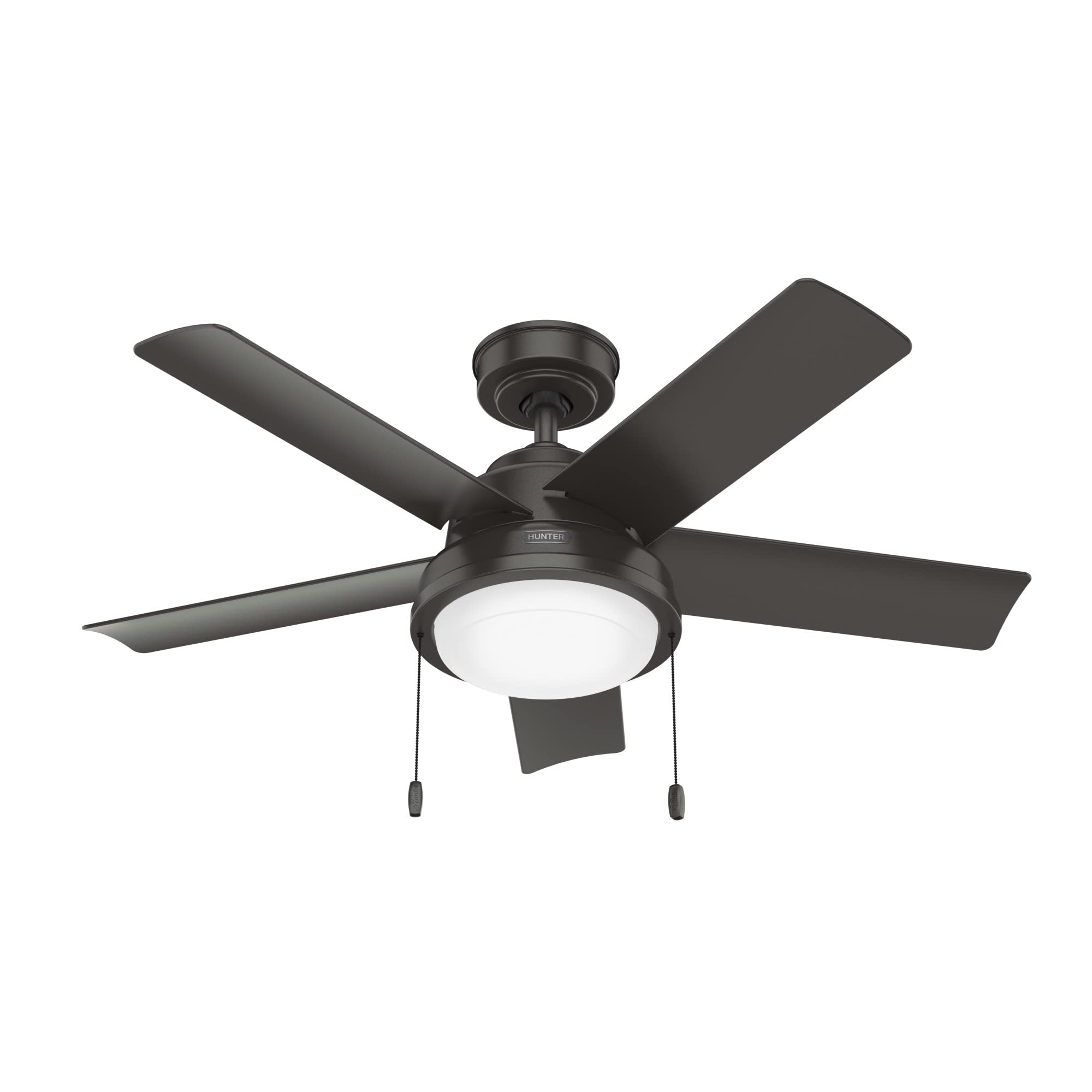Hunter 44 inch Outdoor or Indoor Ceiling Fan with LED Light and Pull Chain - Bronze Ceiling Fan, Standard Mount, 5 Blades, For P