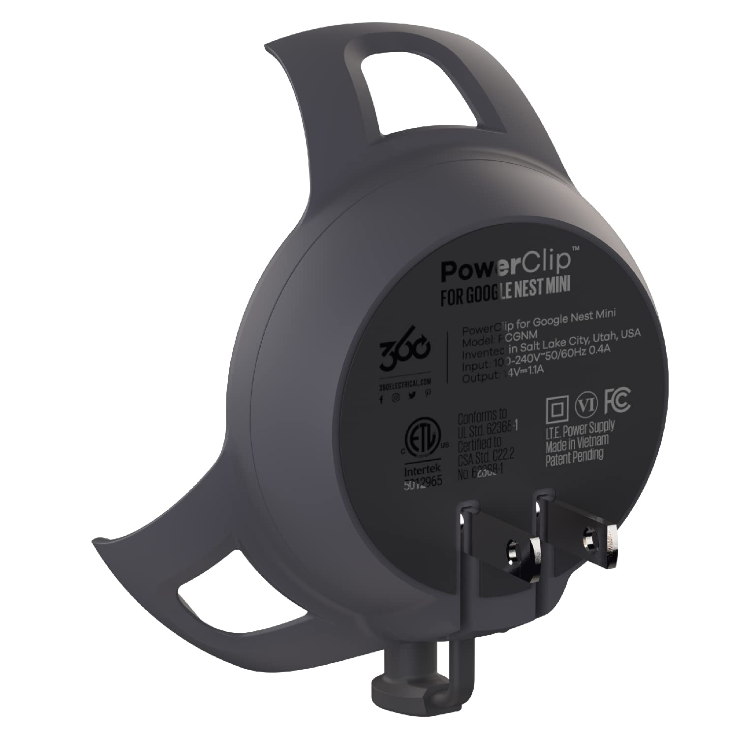 Powerclip Outlet Mount For Google Nest Mini (Charcoal), Speaker Wall Hub For 2Nd Generation Google Nest Smart Home Devices, Space Saving, Uses One Outlet Only, Great For Mounting Google Mini Speaker