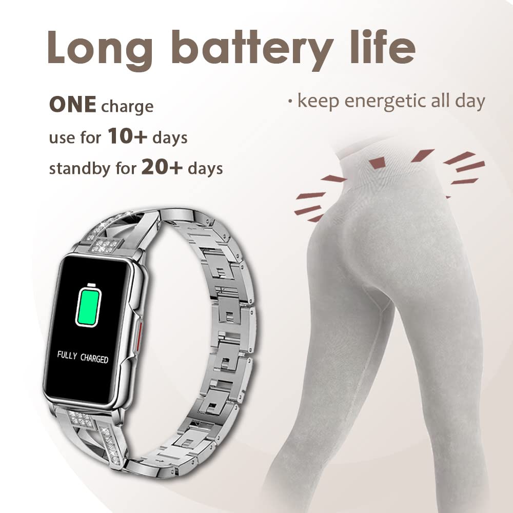 Luxury Silver Fitness Tracker Smart Bracelet For Women Stylish Beautiful Ladies Smart Watch With Pedometer Sleep Message Notific