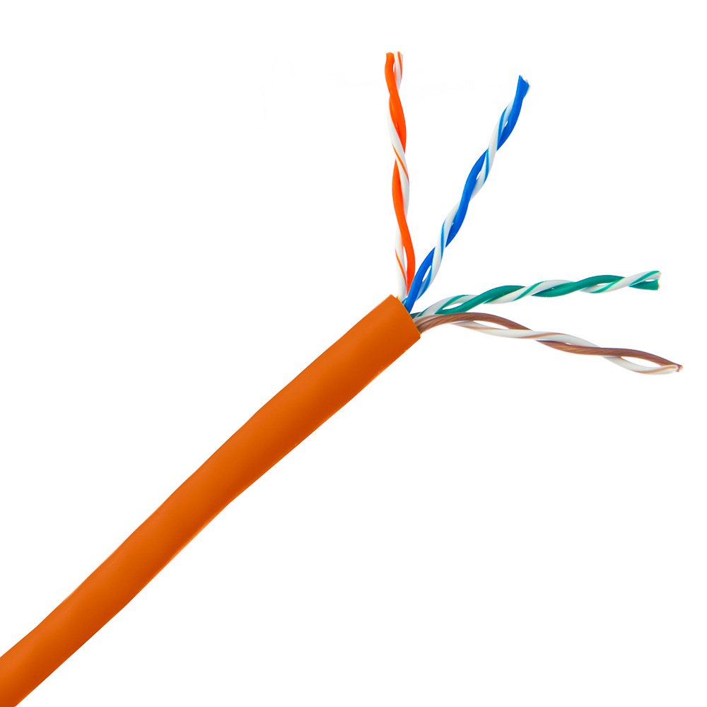 1000 Foot Bulk Cat6 Ethernet Cable, Plenum Rated (Cmp), Orange Ethernet Cable, 23 Awg 4 Pair Solid Bare Copper, Utp (Unshielded
