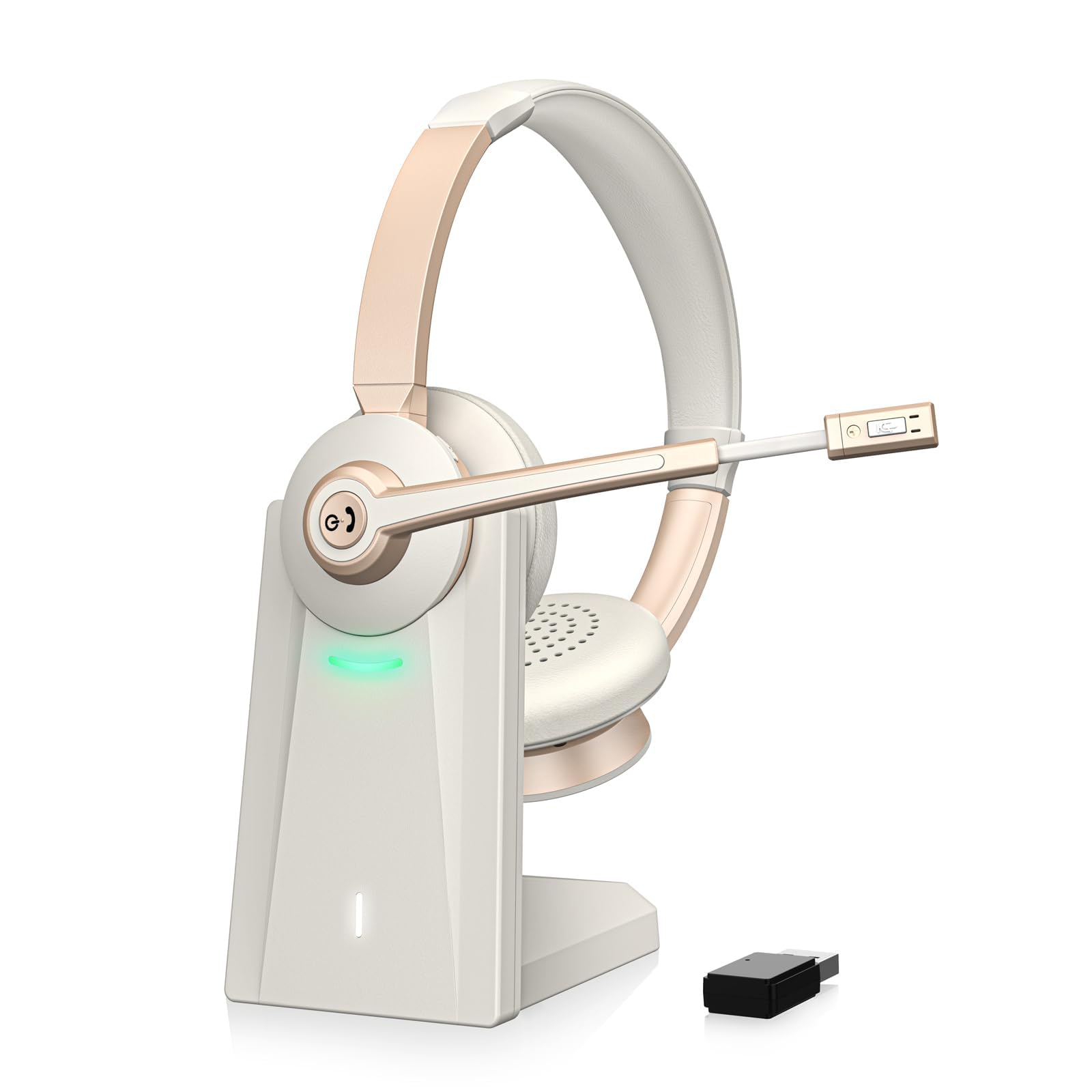 Vonztek Wireless Headset, Bluetooth Headset with Microphone AI Noise Canceling/Charge Dock, Wireless Headphones with Mic Mute & 