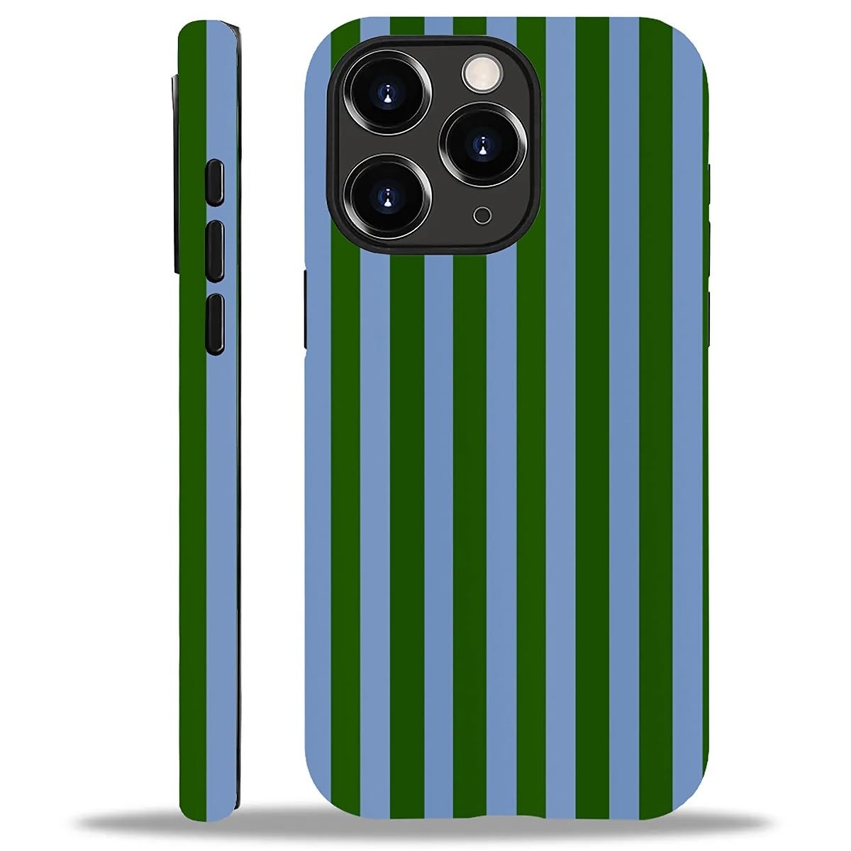 WANKBLC Compatible with iPhone 11 Pro Matte Case, Green and Blue Stripes Geometric Vertical Line Pattern for Girl Full Body Desi