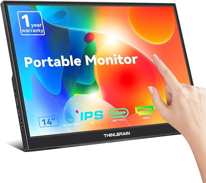 Thinlerain 14 Inch Fhd 1920X1200 Ips Portable Monitor Touchscreen With Type C 3.1 & Hdmi, Travel Monitor With Kickstand & Speake