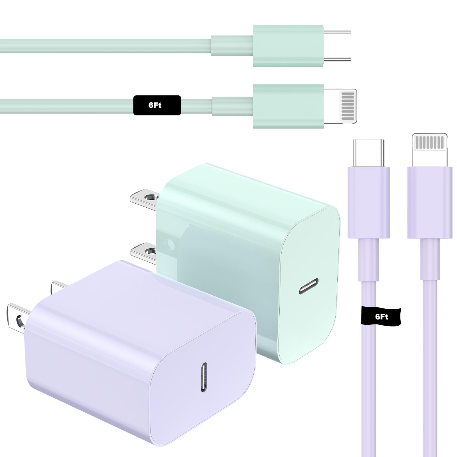Rpq Iphone Fast Charger 2  Pack Usb C Power Adapter With 6 Ft Long C To Lightning Cable ? Mfi Certified ? With Fast Charging Cap
