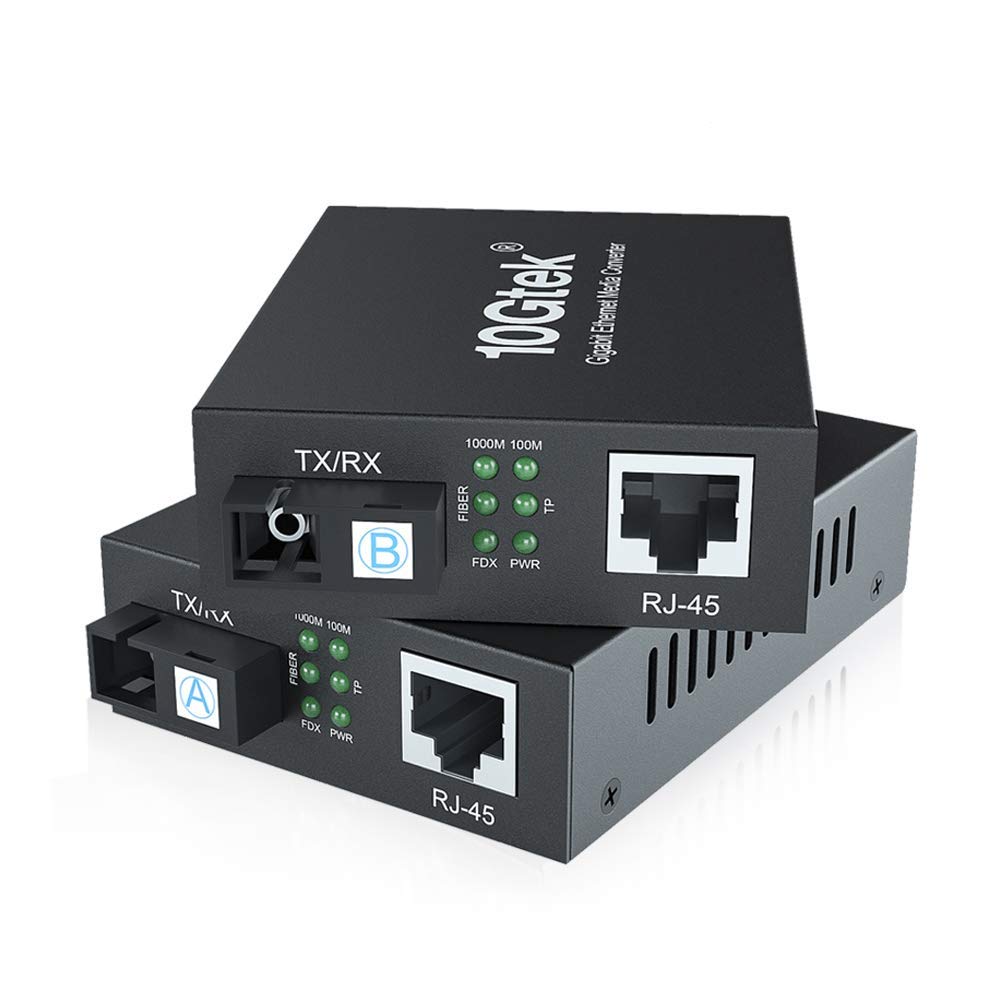 A Pair Of Gigabit Bidi Fiber To Ethernet Media Converter, Singlemode Single Sc Fiber To Ethernet Rj45 Converter For 10/100/1000B