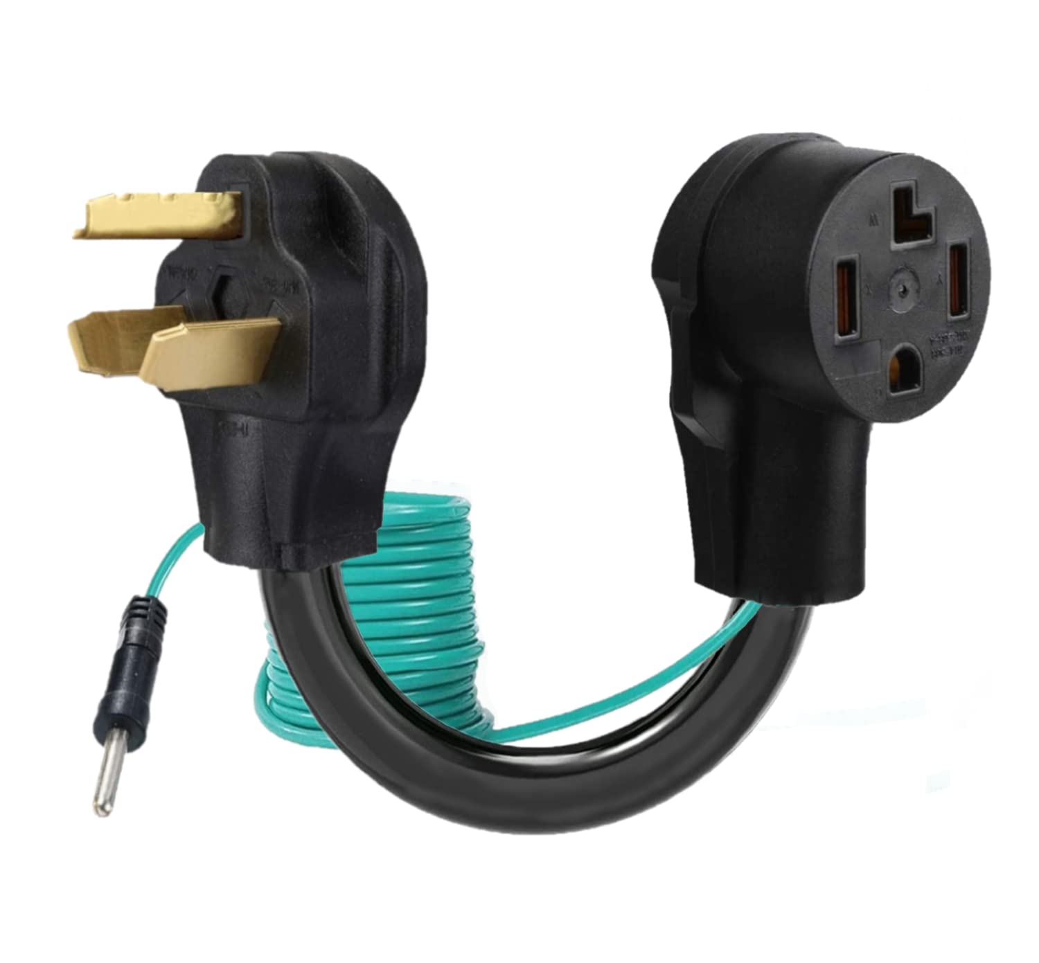 Eversimpleinc 4 to 3 Prong Dryer Adapter with Green Ground Wire - Connects New Dryer to Old Receptacle, 10-30P to 14-30R