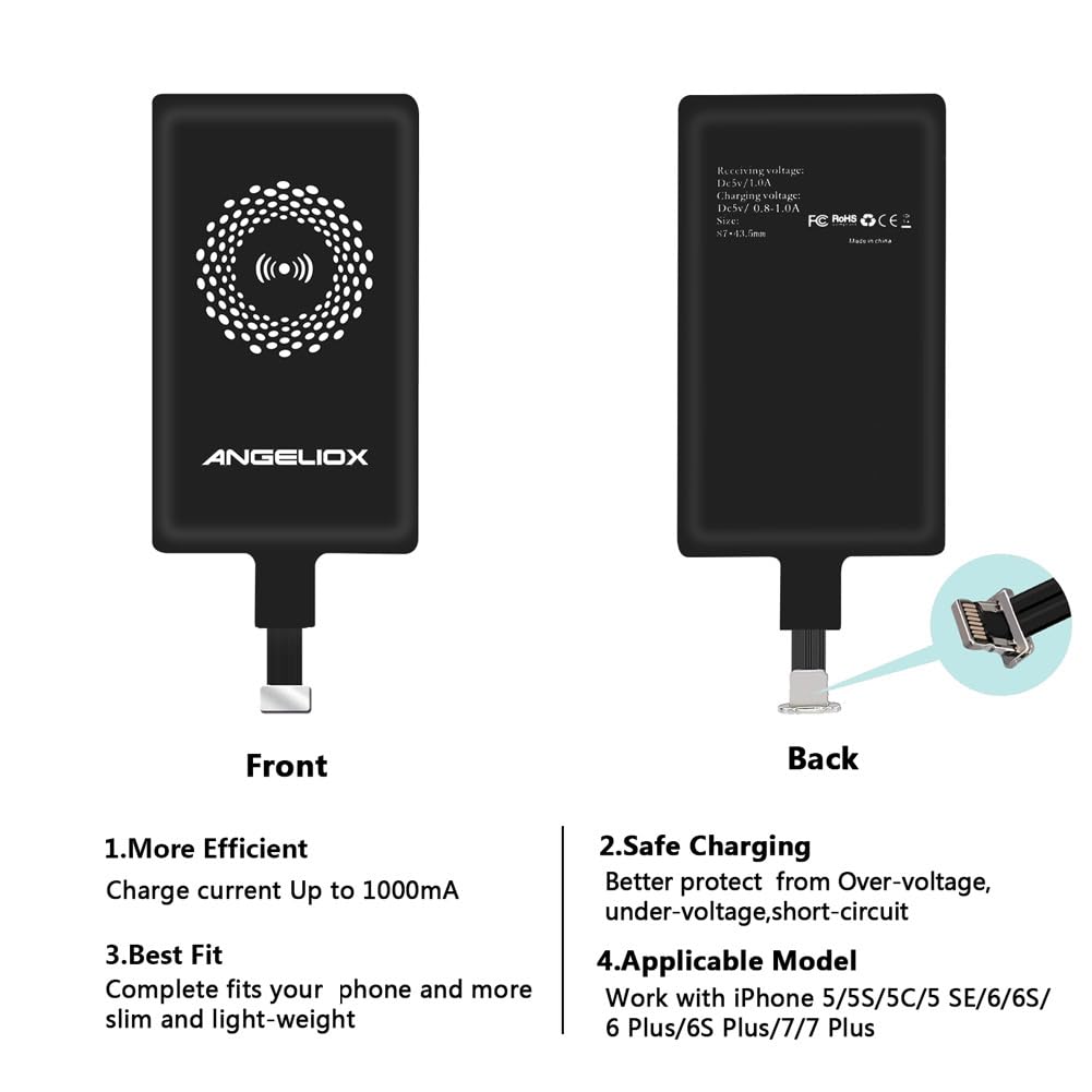 Angeliox Wireless Charger Pad Charging Receiver Compatible With Iphone 7/7 Plus / 6/6 Plus / 6S / 5Se / 5S / 5C / 5(Wireless Cha