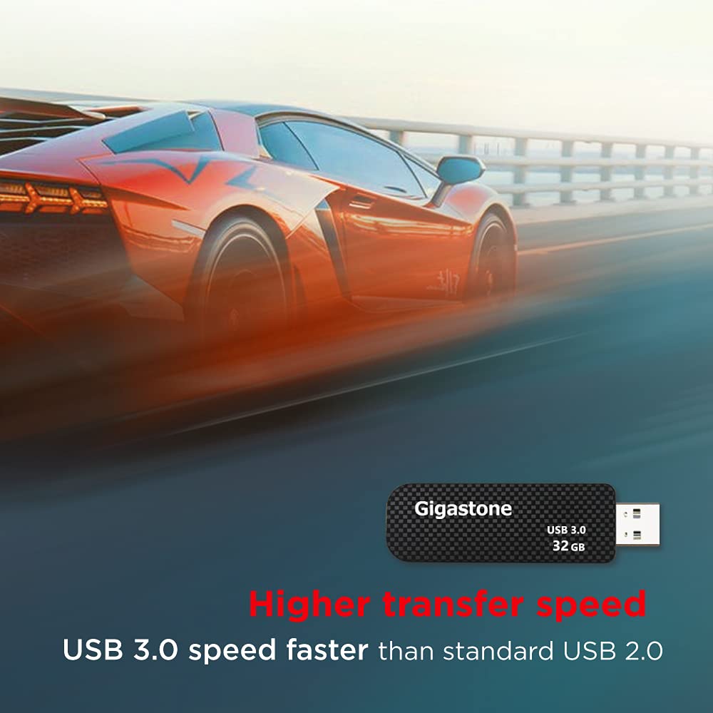 Gigastone Z30 32Gb Usb3.0 Flash Drive, Capless Retractable Design Pen Drive, Carbon Fiber Style, Reliable Performance & Durable