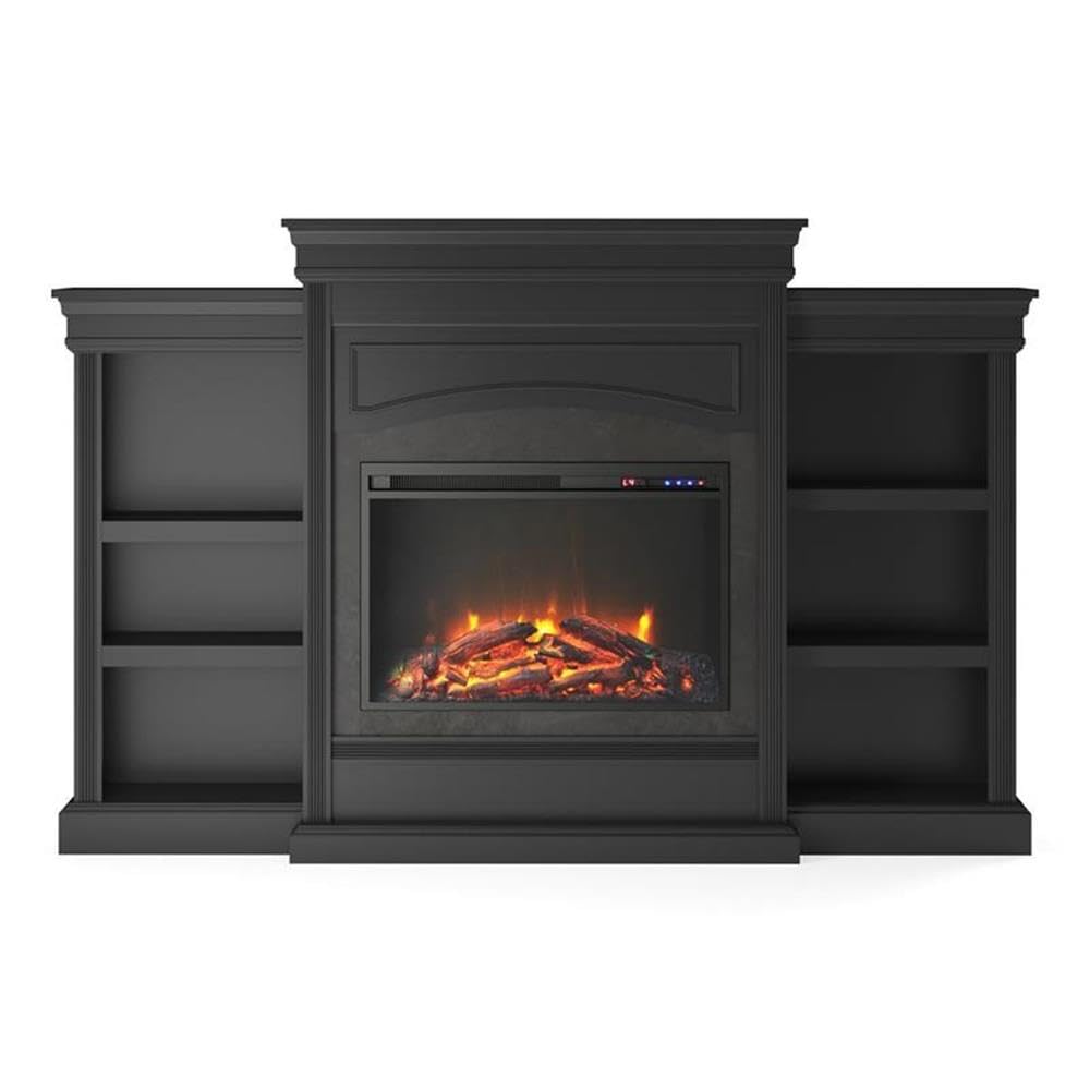 Ameriwood Home Lamont 69 Inch Electric Fireplace With Mantel, Shelves, Replaceable Fireplace Insert Heater, Remote Control, Time