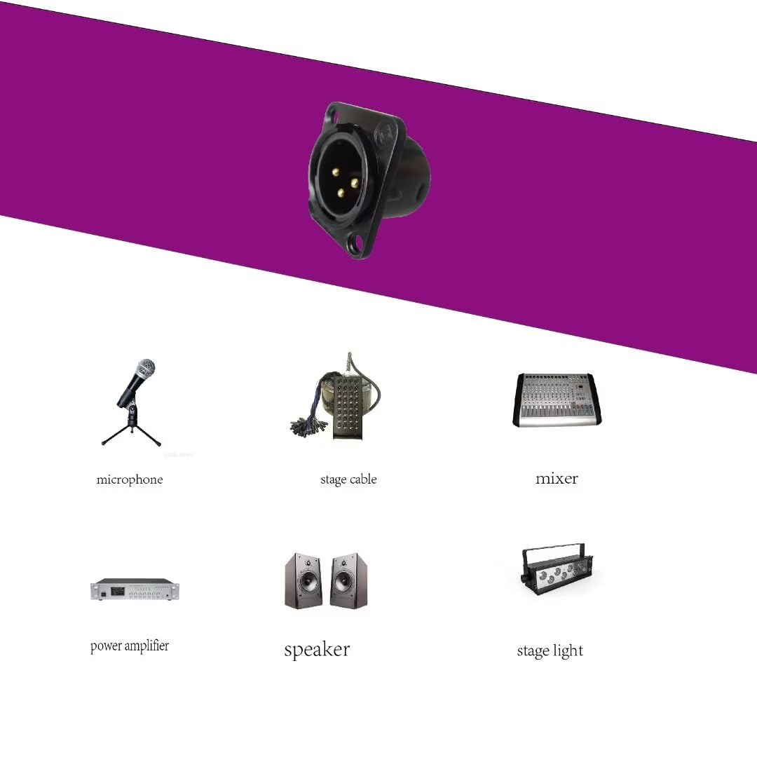 Riviera 5 Pack Xlr 3Pin Male Panel Mount Chassis, Fine Black Nickel Plated Housing With 24K Gold Plated Contacts(5 Pack Black Ma