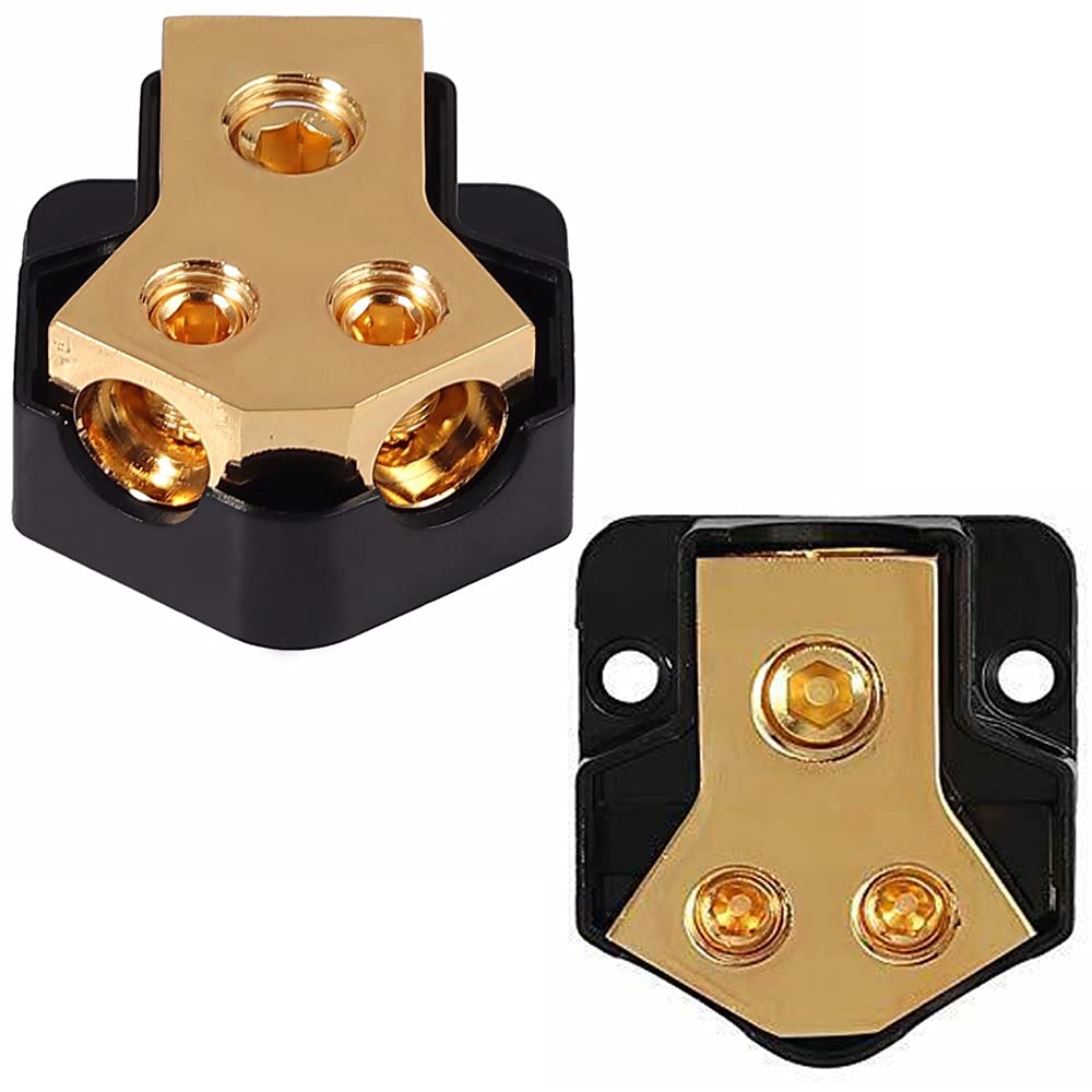 2 Way Power Distribution Block, Lawuza Connecting Block 0/2/4 Gauge In 4/8/10 Gauge Out Amp Ground Distributor For Auto Car Audio Splitter Amplifier