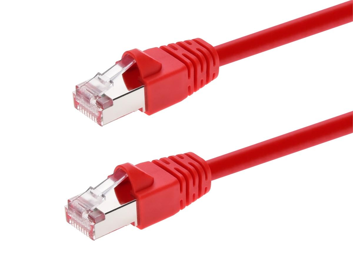 Monoprice Cat6A 10Ft Red Patch Cable Double Shielded (S/Ftp) 26Awg 10G Pure Bare Copper Snagless Rj45 Fullboot Series Ethernet C