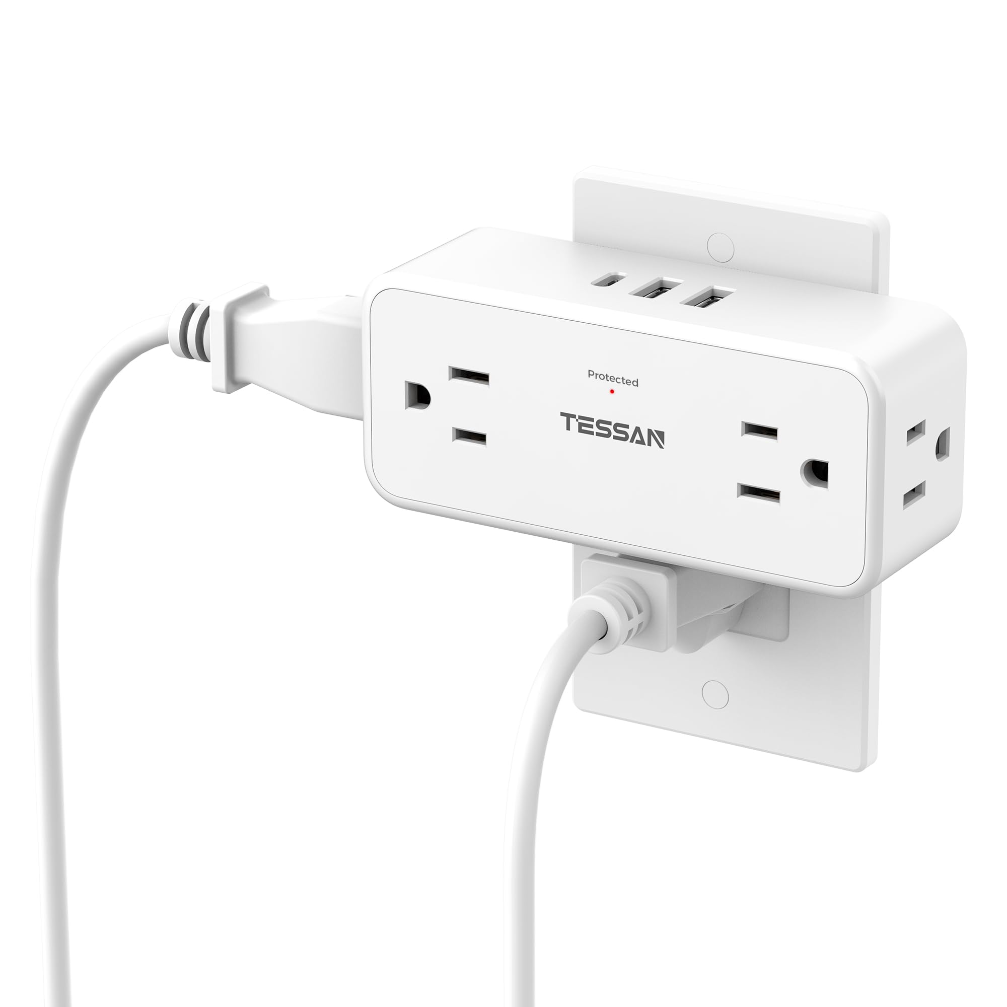 Multi Plug Wall Outlet, Tessan 4 Outlet Extender With 3 Usb (1 Usb C), Multi Plug Surge Protector 900J, Multiple Wall Charger Fo
