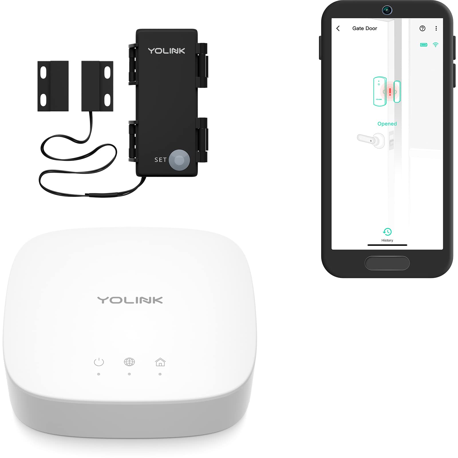 YoLink LoRa Smart Outdoor Contact Sensor & Hub Starter Kit, Gate & Shed Door Sensor, Universal ContactClosure Sensor, Email/SMS