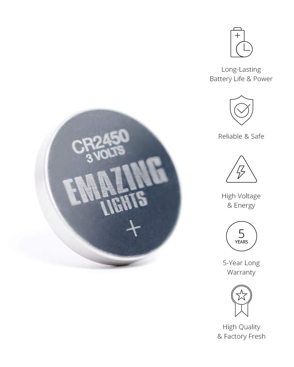Emazinglights Cr2450 Batteries 3 Volt Lithium Coin Cell 3V Button Battery (20 Pack)