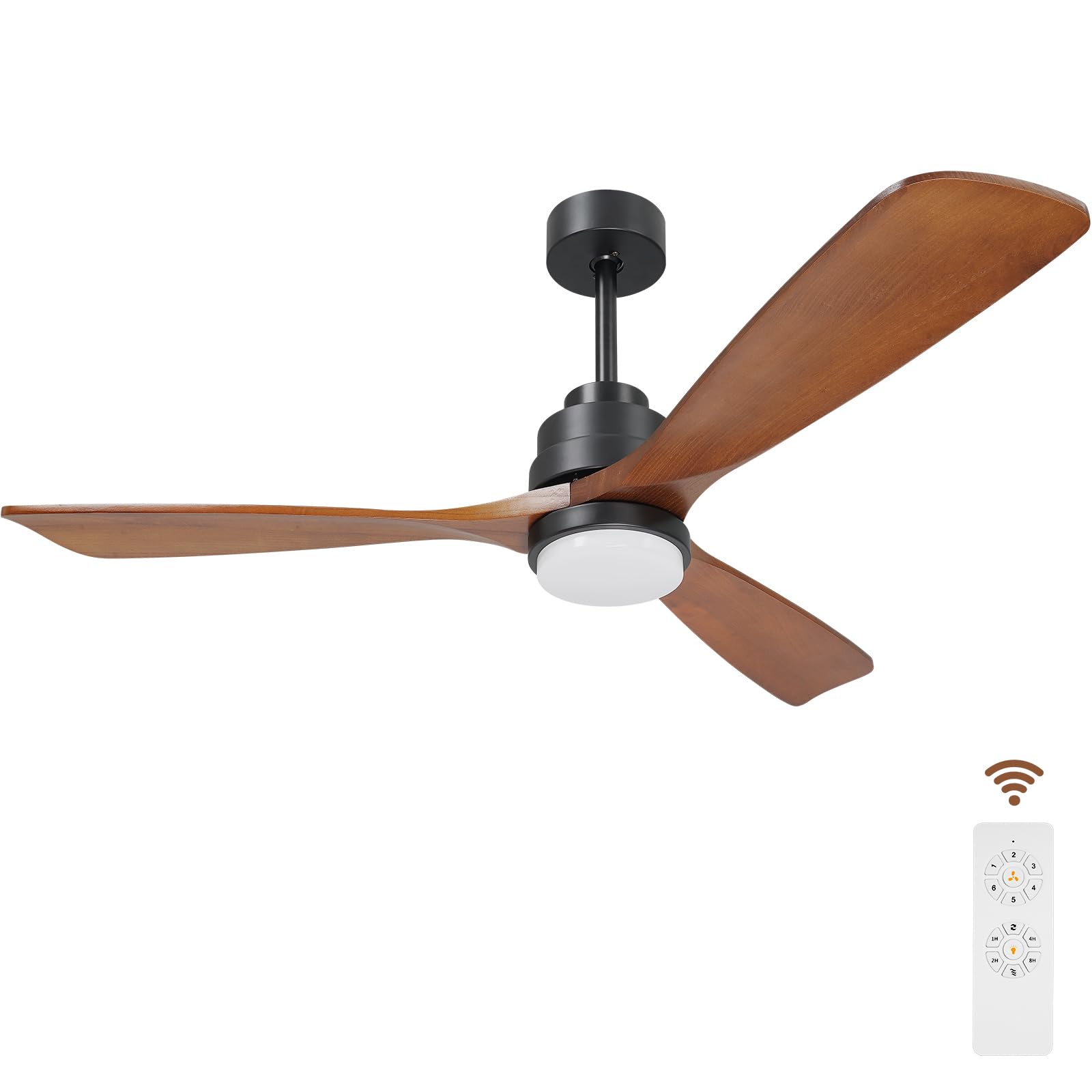 Aluocyi 52'' Wood Ceiling Fans With Lights And Remote, Dc Motor And 3 Color Led Light, 3 Blades 6 Speed Modern Outdoor Ceiling F