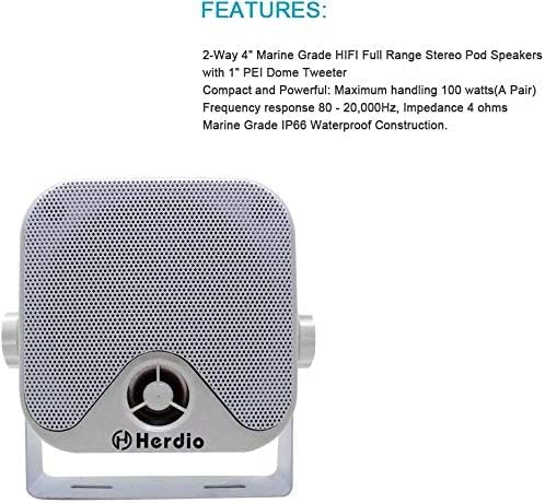 4'' Heavy Duty Waterproof Boat Marine Box Outdoor Speakers Surface Mounted For Skid Steer Atv Utv Rzr Golf Cart (White)