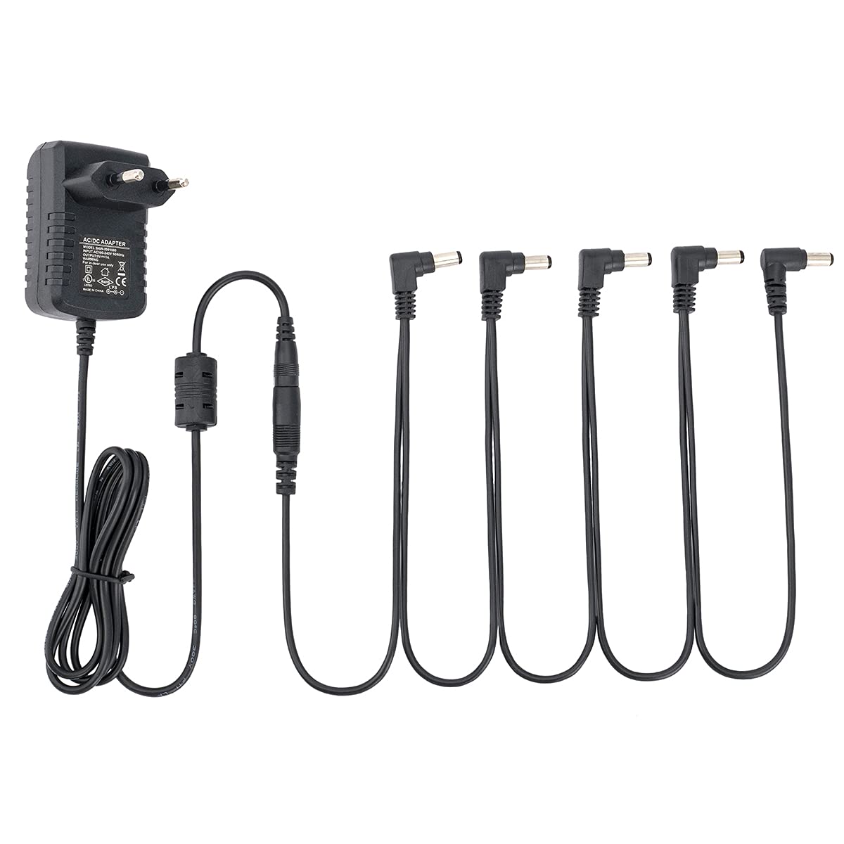 Musiclily Pro EU Standard Guitar Pedal Power Supply Adapter 9V DC with 5 Way Daisy Chain Cable & Reverse Polarity Cord for Effec