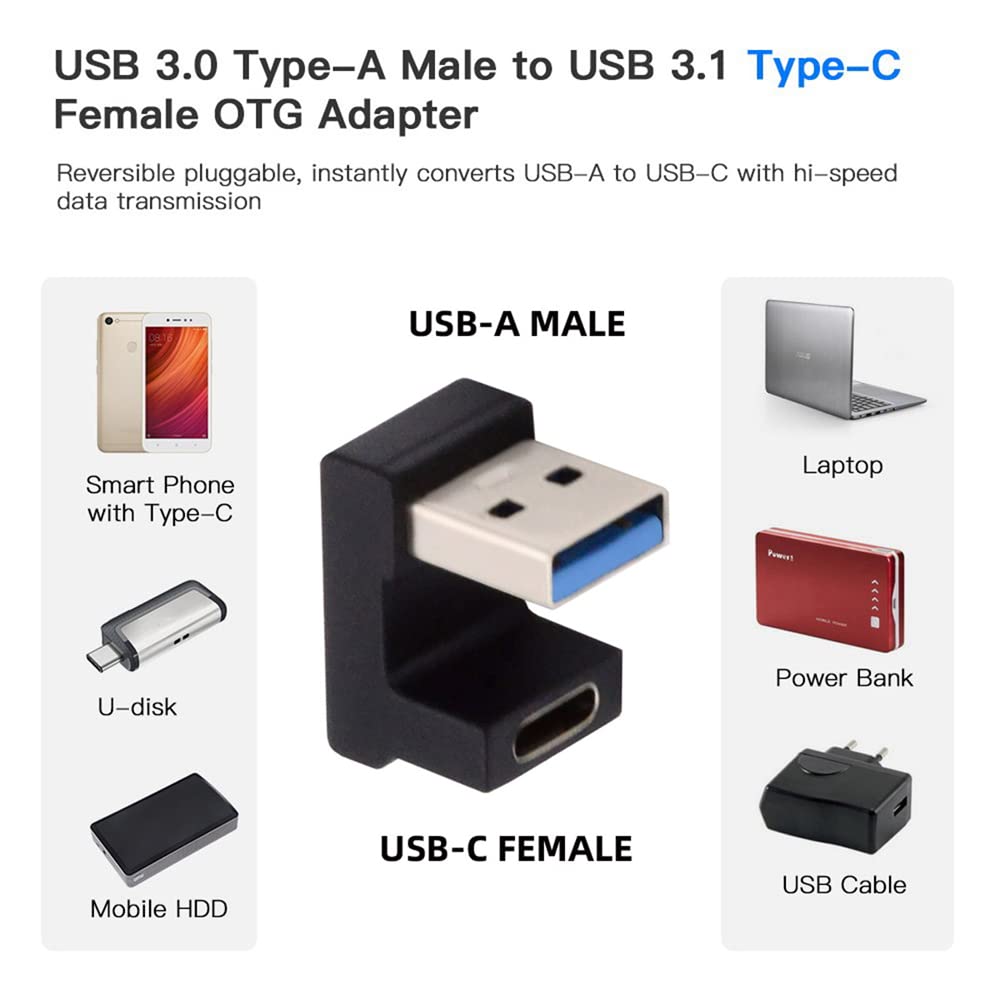 Nfhk Usb C Type C Female Opposite U Shape Back Angled To Usb 3.0 A Male Data Adapter For Laptop Desktop