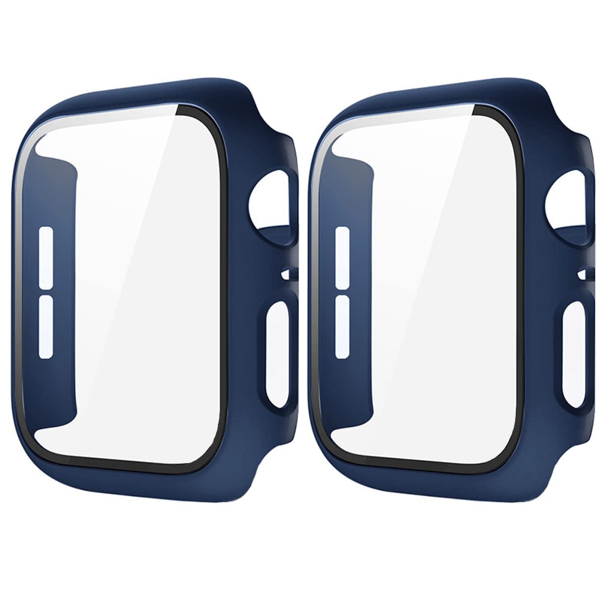 Hankn 2 Pack Matte Blue 44Mm Case For Apple Watch Series 6 5 4 Se 44Mm Tempered Glass Screen Protector Case, Full Coverage Hard