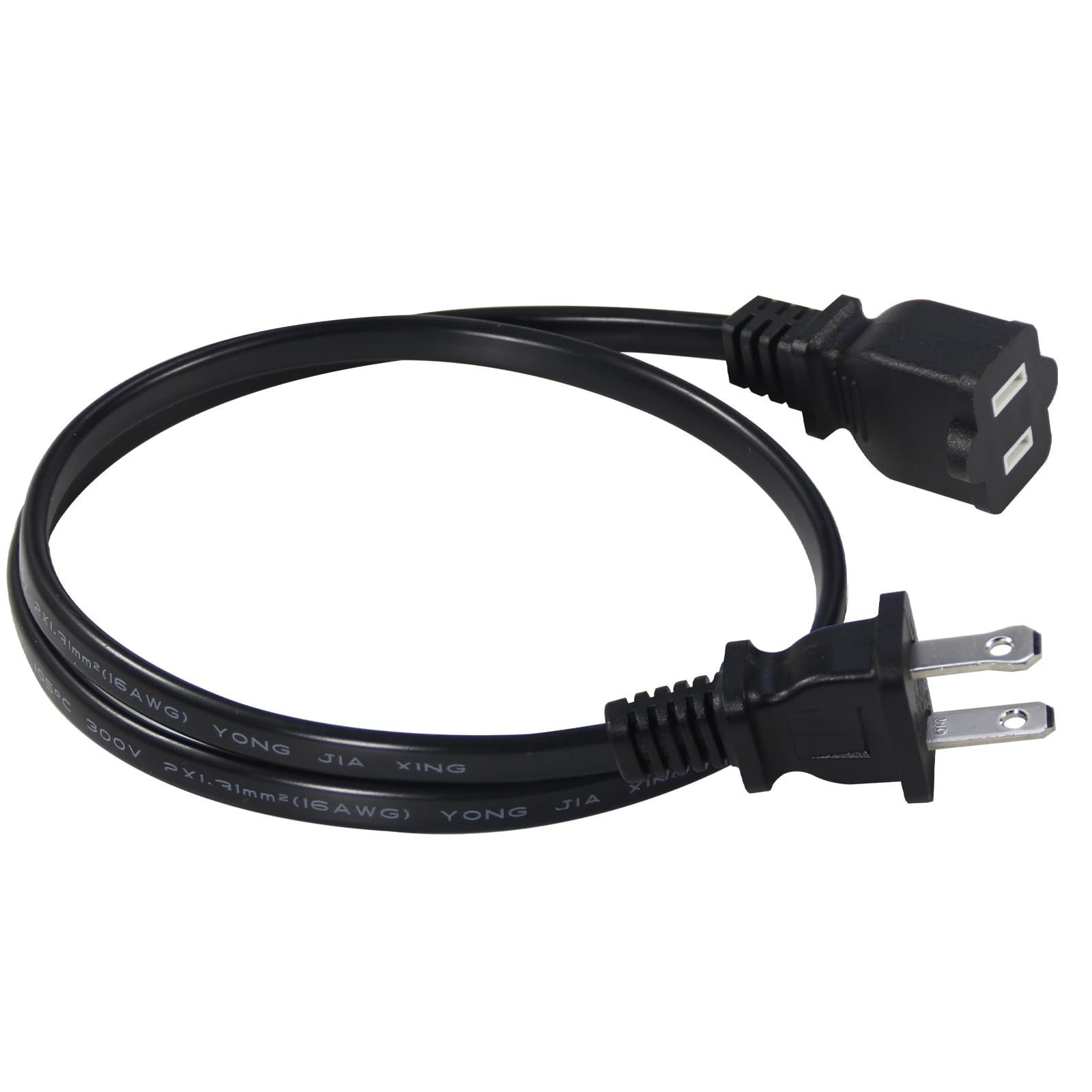 2Ft Polarized 2Prong Extension Cord   Black Replacement Us Ac Two Prong 13A 125V Power Extension Cable, Short Small Low Profile