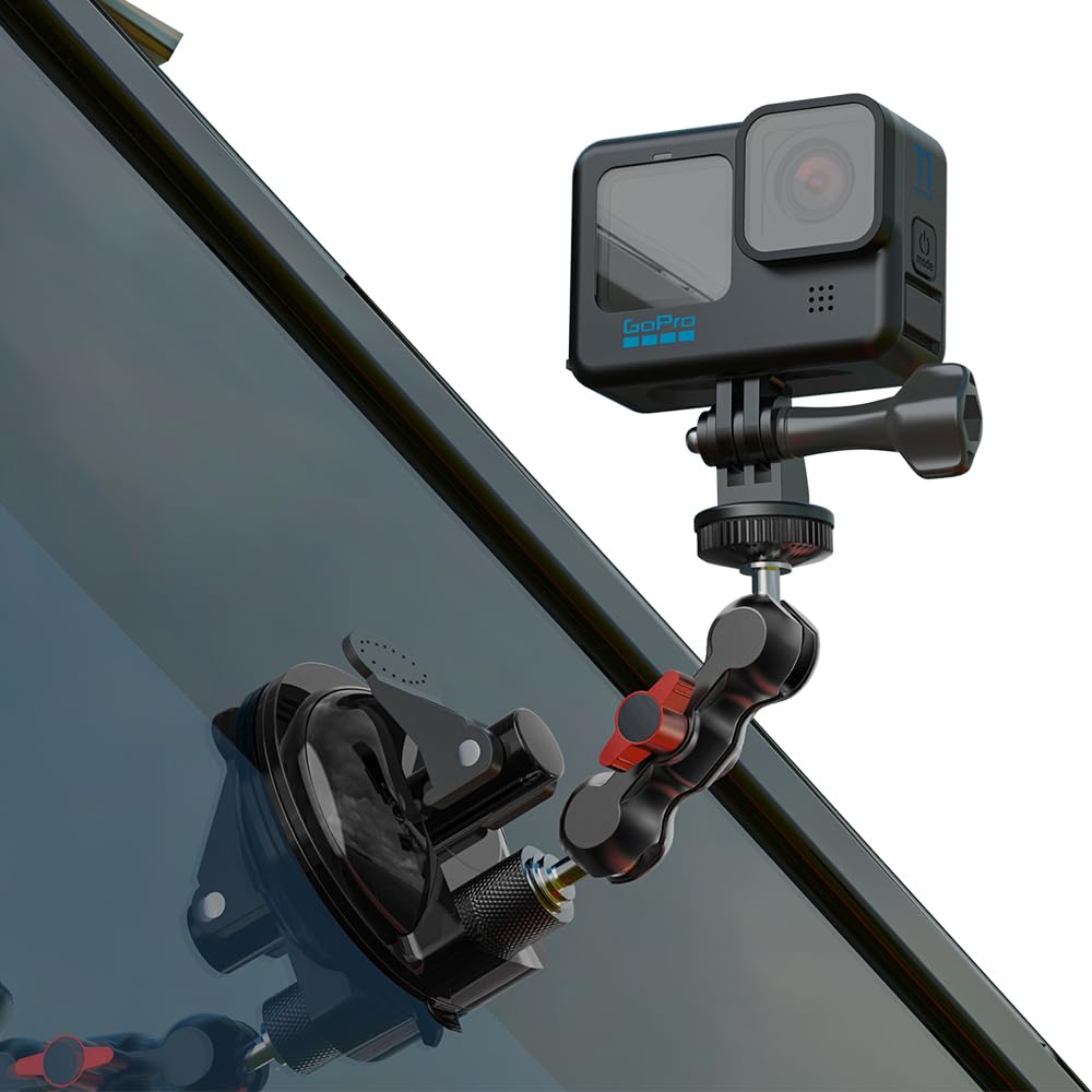Skezn Strong Metal Suction Cup Mount Compatible With Gopro Hero 13/12/11/10/ 9/8 Black, Dji Action 4/3, Insta360 And Most Action Cameras (2.9 * 2.9 * 4.7In)