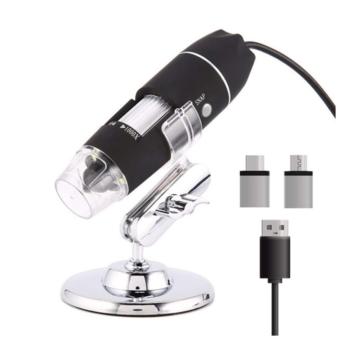 JOEBO Microscope Kit Adjustable 1600X LED Digital Microscope Camera USB Magnifier Microscope Lens Adapters(USB 1600X and 4 pcs)