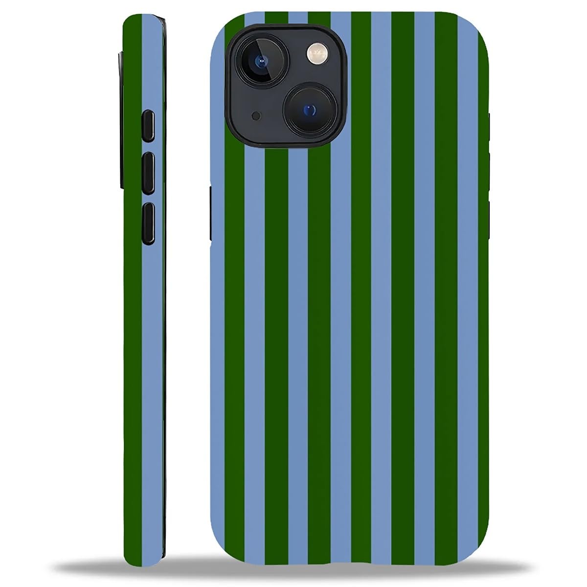 WANKBLC Compatible with iPhone 13 14 Matte Case, Green and Blue Stripes Geometric Vertical Line Pattern for Girl Full Body Desig