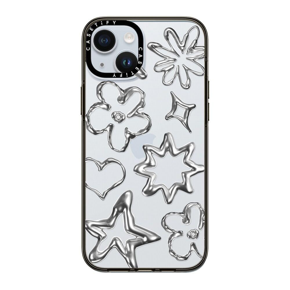 Casetify Compact Iphone 15 Plus Case [2X Military Grade Drop Tested / 4Ft Drop Protection]   Chrome Doodles   Clear Black
