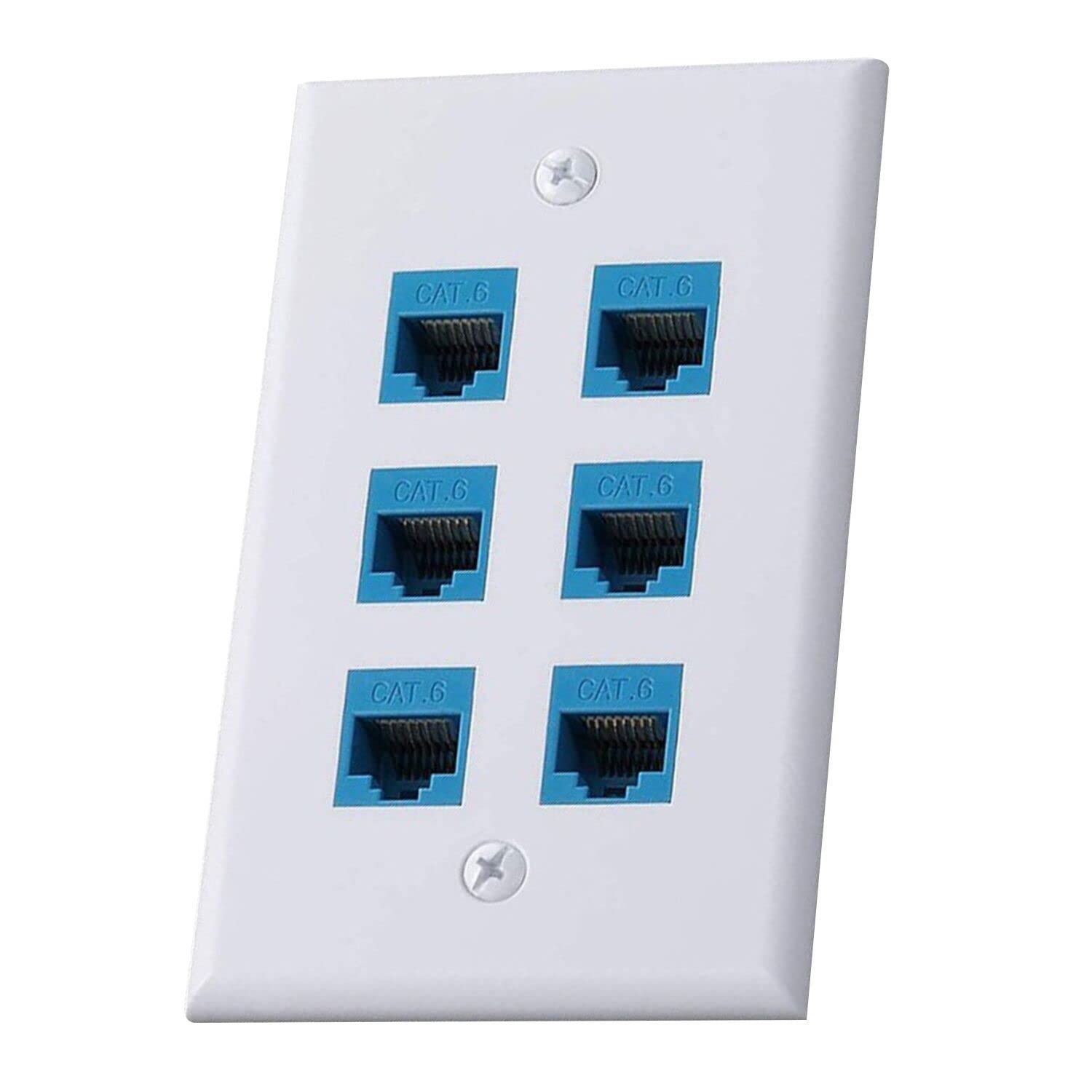 Ouyfbo 6 Port Ethernet Wall Plate Female To Female Cat6 Keystone Jack Wall Plate Compatible With Cat7/6/6E/5/5E Ethernet Devices