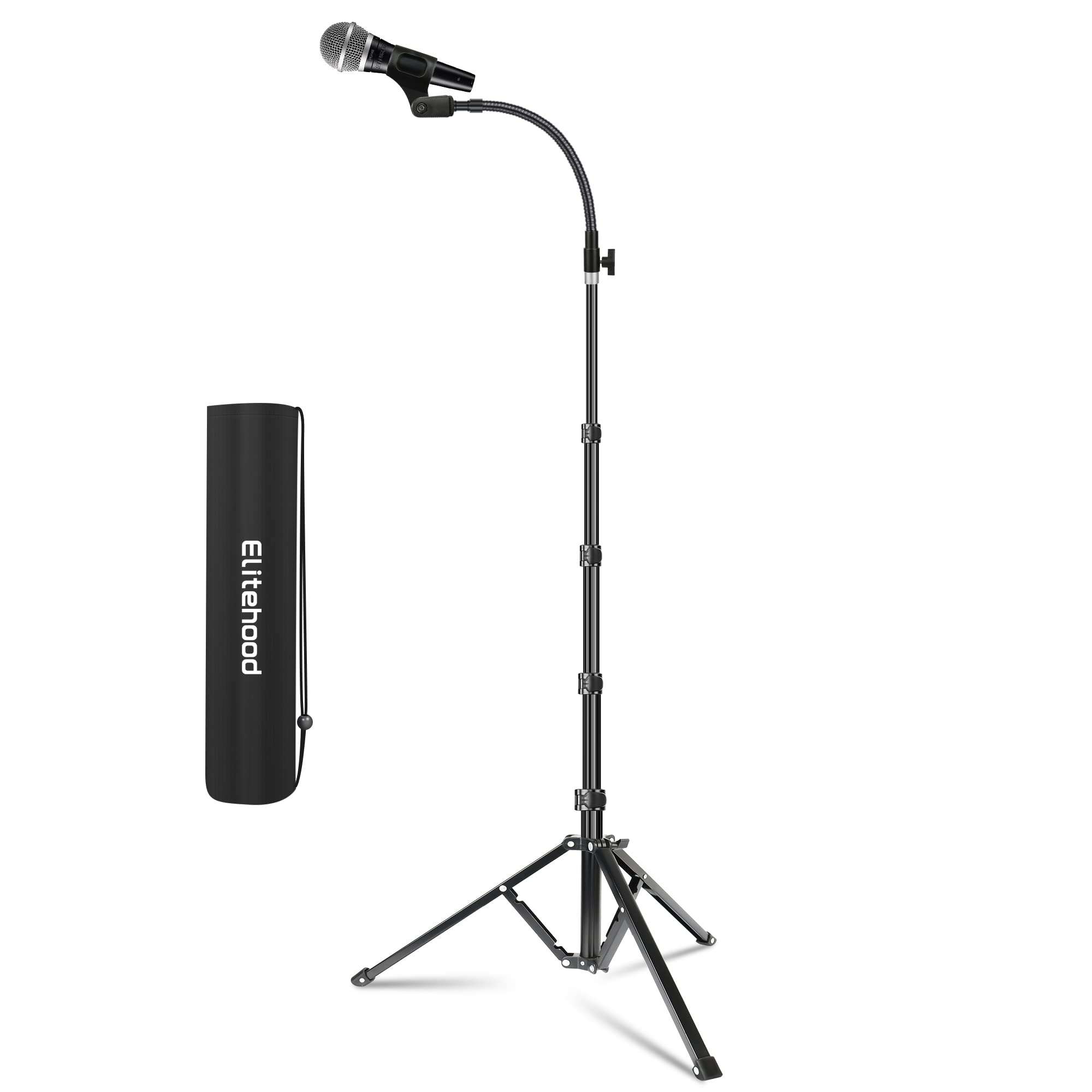 Elitehood Aluminum Foldable Microphone Stand, 82�� Tall & Height Adjustable Mic Stand Boom, Microphone Tripod Stand With Mic Clip Holder For Singing, Performance, Karaoke, Speech, Stage And Outdoor