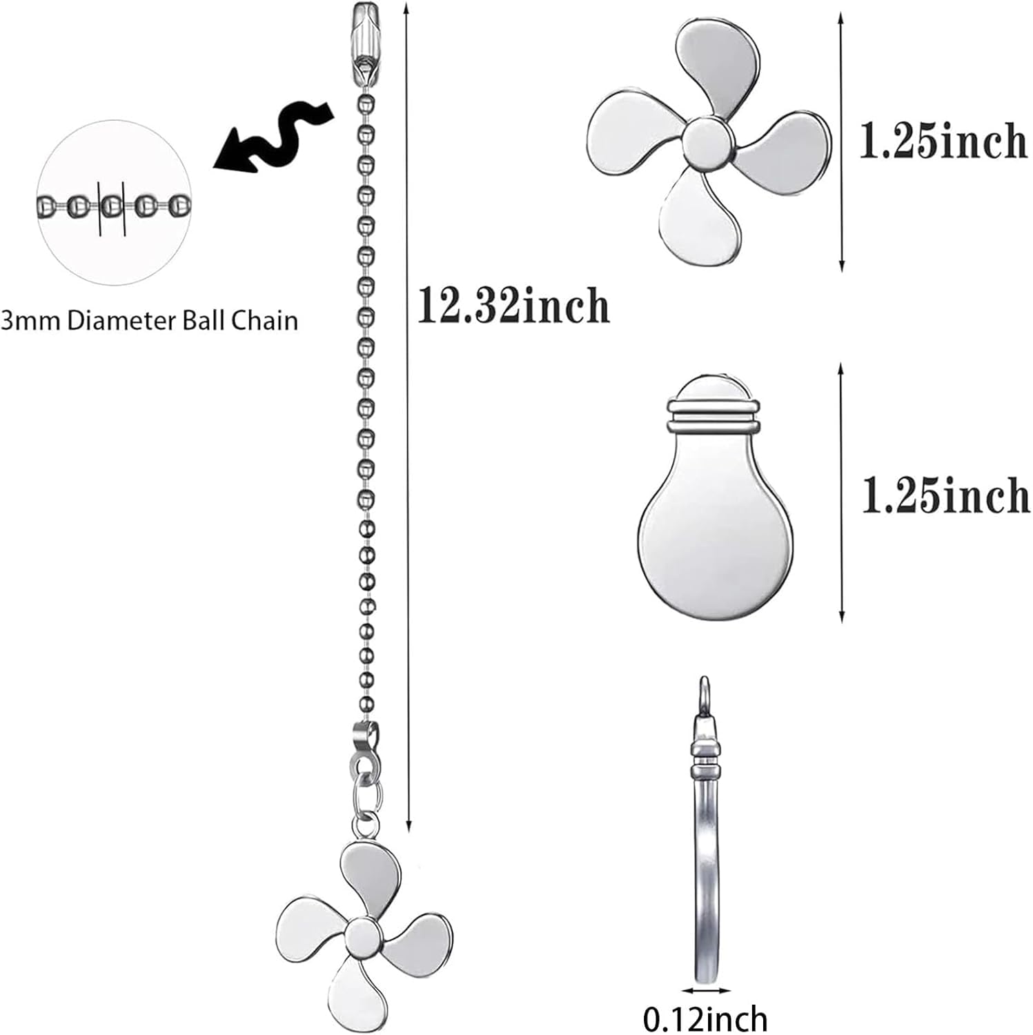 Sur Ciel 2Pcs Ceiling Fan Pull Chain, Fan Pull Chain Extension, Ceiling Fan Pull Chain Ornaments, Light Pull Chain Extension Wit