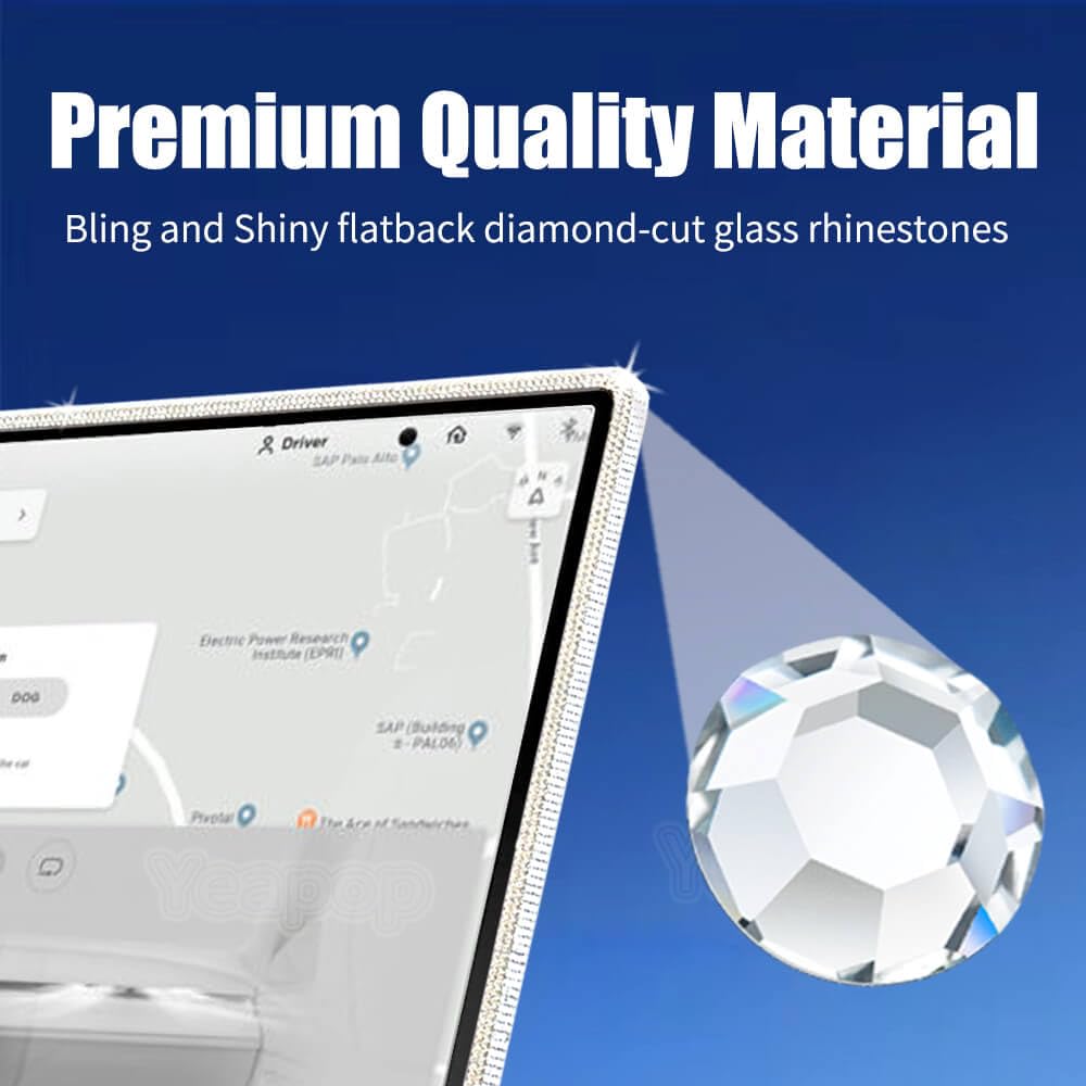 Yeapop Bling Bling Rhinstones Screen Protector For Tesla Model 3 2024 Highland, Sparkly Center Console Accessories For 3 (2024 N