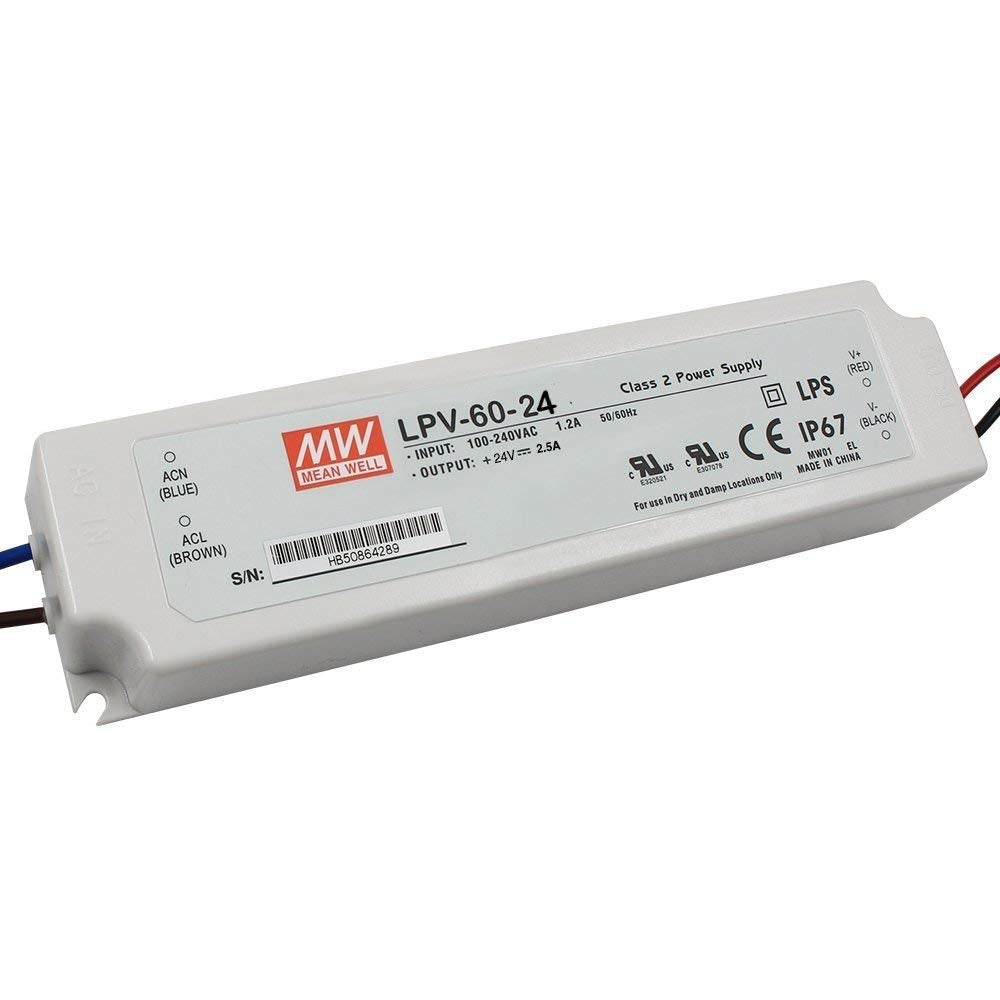 Mean Well Lpv 60 24 Led Driver, Ac Dc, Cv, 24V, 60W