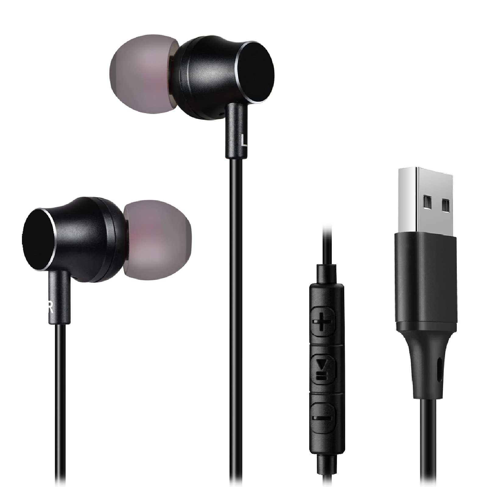 C G Changeek Usb Earbuds For Computer, In Ear Usb Headphones With Microphone & 1.8M Long Cord, Usb A Headset Compatible With Lap
