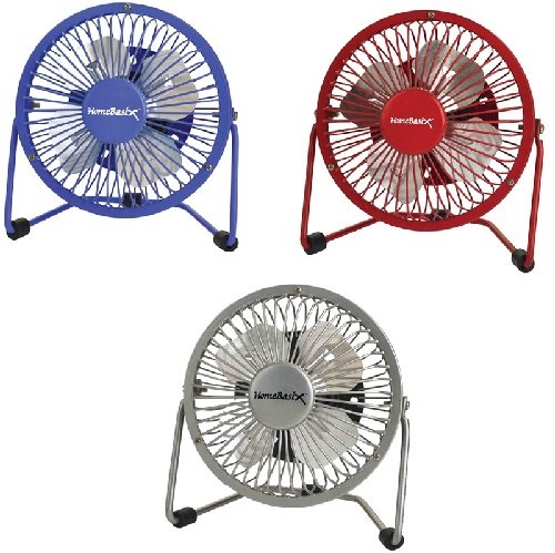 Homebasix Fan Mini W/Usb4In Red/Blu/Slvr Fe 20