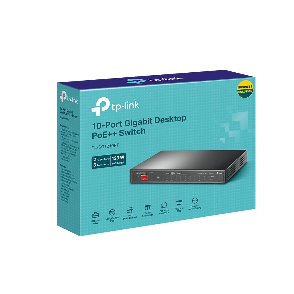 Tp Link Tl Sg1210Pp | 8 Port Poe Switch | 6 Poe+ And 2 Poe++ Ports @123W, W/ 2 Uplink Gigabit Ports + 1 Combo Sfp Slot | Plug &