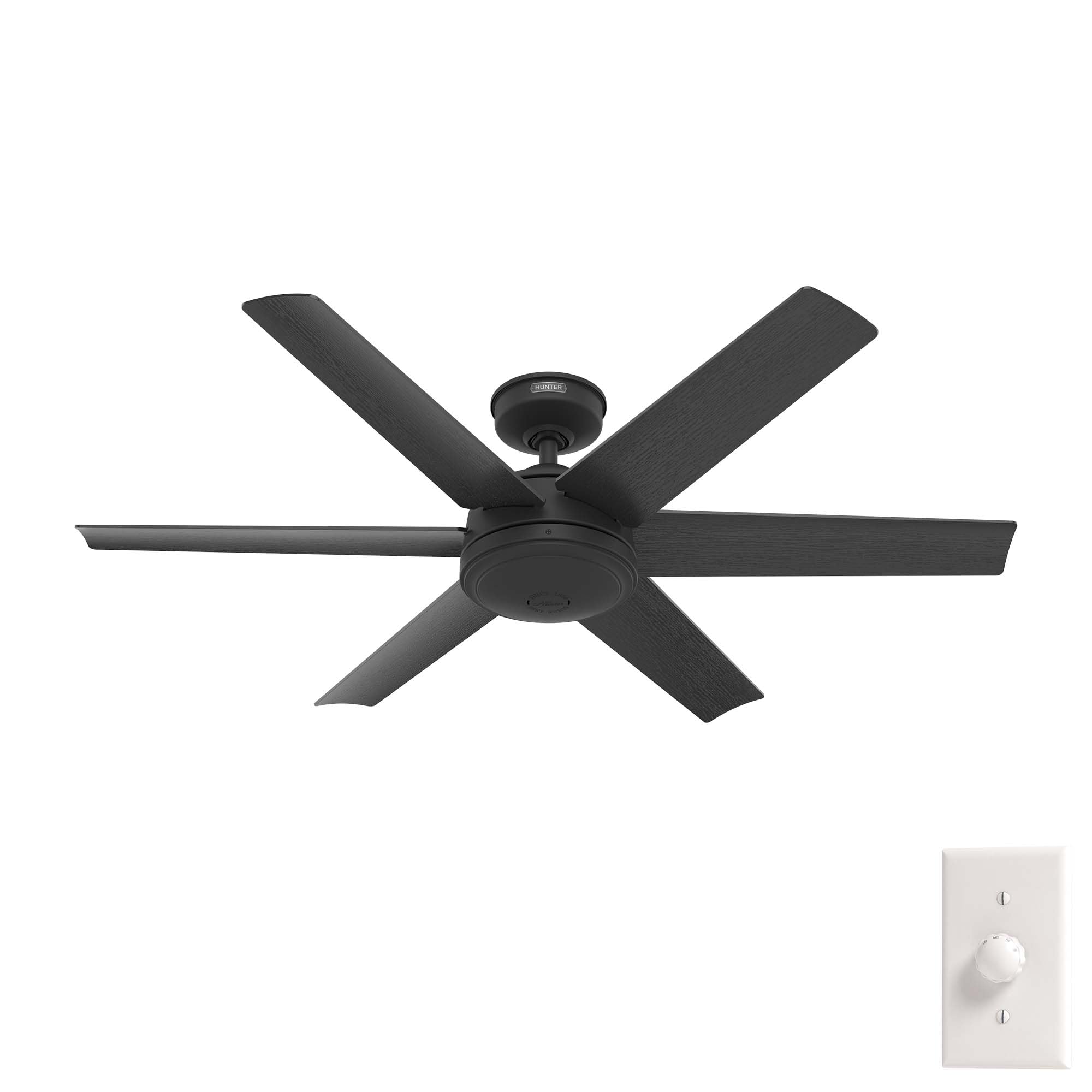 Hunter 52 inch Jetty Matte Black Wet Rated Ceiling Fan and Wall Control