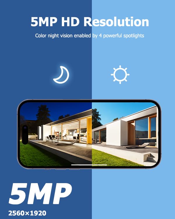 Viziuuy 5Mp Solar Security Camera Outdoor, Wireless Battery Powered Security Camera With 360View, Pan And Tilt, Color Night Visi