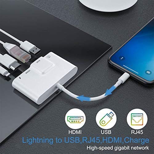 Sharllen Rj45 Ethernet 4 In 1 Lightning To Hdmi Adapter - 1080P Hd Network Lan Wired Usb Data Sync Charging Card Reader For Ipho